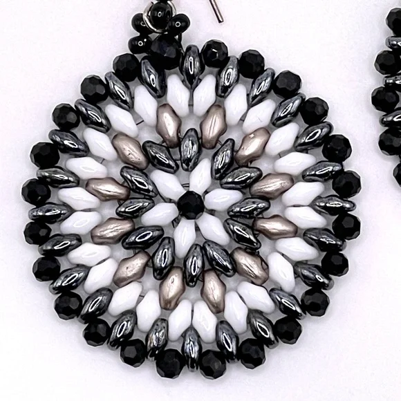 Czech Glass Bead Stitched Medallion Beaded Pierced Earrings - Picture 5 of 8